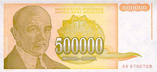 P143 Yugoslavia 500.000 Dinars Year 1994