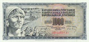 P 86 Yugoslavia 1000 Dinars Year 1974