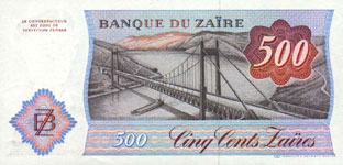 P30S Zaire Specimen 500 Zaires Year 1985