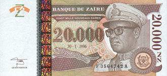 P72S Zaire Specimen 20.000 New Zaire Year 1996