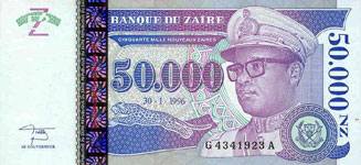 P75 Zaire 50.000 New Zaires Year 1996
