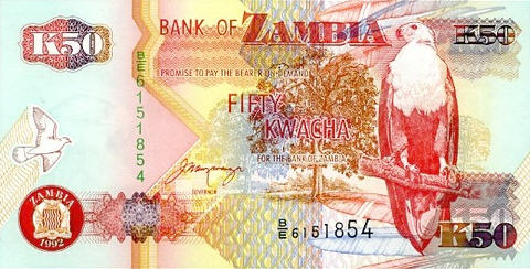 P37a Zambia 50 Kwacha Year 1992