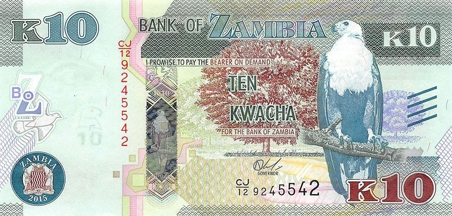 P58 Zambia 10 Kwacha Year 2015 (Blindmarks)
