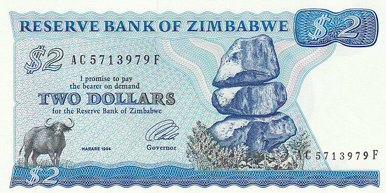 P  1c Zimbabwe 2 Dollars Year 1994