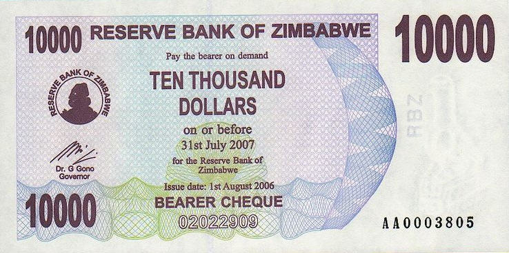 P 46a Zimbabwe Bearer Cheque 10.000 Dollars Until 2007 (Without