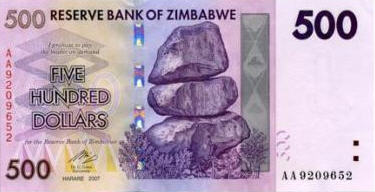 P 70 Zimbabwe 500 Dollars 2007 (Replacement)