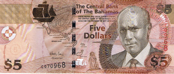 P72 Bahamas 5 Dollars Year 2007