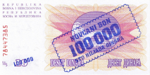 P 34a Bosnia Herzegovina 100.000 Dinara Year 1993