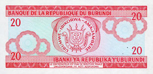 P27 Burundi 20 Francs Year 2001/2005/2007