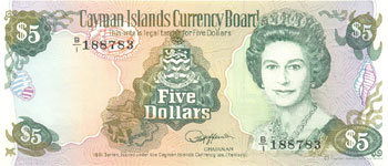 P12 Cayman Islands 5 Dollar Year 1991