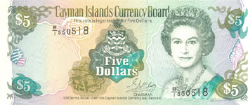 P17 Cayman Islands 5 Dollar Year 1996