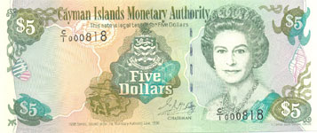 P22 Cayman Islands 5 Dollar Year 1998