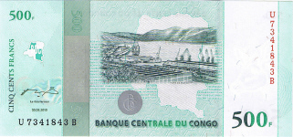 P100 Congo Dem. Rep. 500 Francs Year 2010