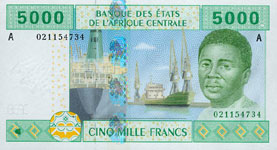 P409 A Gabon  5000 Francs Year 2002