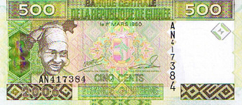 P39 Guinea 500 Francs Year 2006