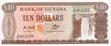 P23f Guyana 10 Dollar Year nd