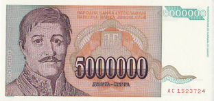 P132 Yugoslavia 5 Million Dinars Year 1993