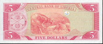 P26 Liberia   5 Dollars Year 2003 Central Bank Backside