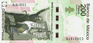 P129 Mexico 200 Pesos year 2010 Commemmorative