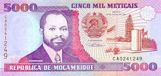 P136 Mozambique 5000 Meticaos Year 1991
