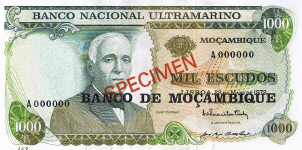 P119s Mozambique 1000 Escudos Year nd (1976) Specimen