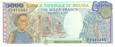 P22 Rwanda 5000 Francs Year 1988