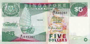 P19 Singapore 5 Dollar year nd