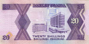 P29b Uganda 20 Shillings year 1988