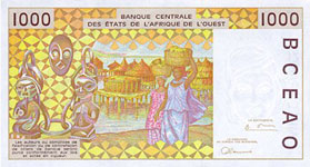 P111a Ivory Coast W.A.S. A 1000 Francs Year 1998
