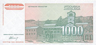 P140 Yugoslavia 1000 Dinars Year 1994