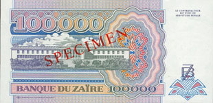 Zaire P41S-100.000 Zaires Year 1992 SPECIMEN