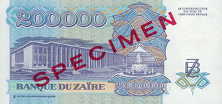 P42S Zaire Specimen 200.000 Zaires Year 1992