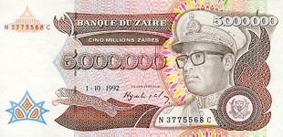 P46S Zaire Specimen 5.000.000 Zaires Year 1992