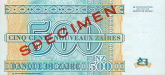 P65S Zaire Specimen 500 New Zaire Year 1995