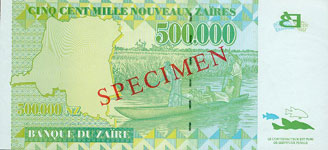P78S Zaire Specimen 500.000 New Zaire Year 1996