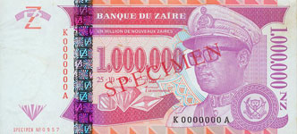 P79S Zaire Specimen 1.000.000 New Zaire Year 1996