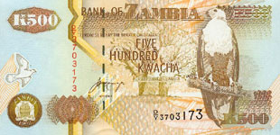 P39b Zambia 500 Kwacha Year 1992