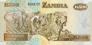 P39b Zambia 500 Kwacha Year 1992