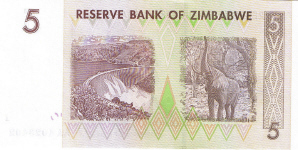 P 66 Zimbabwe 5 Dollar 2007 (10 zeros off)