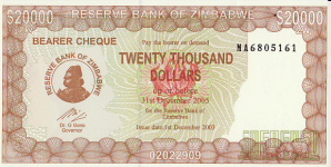 P 24 Zimbabwe 20.000 Dollar 2005 Bearer Cheque